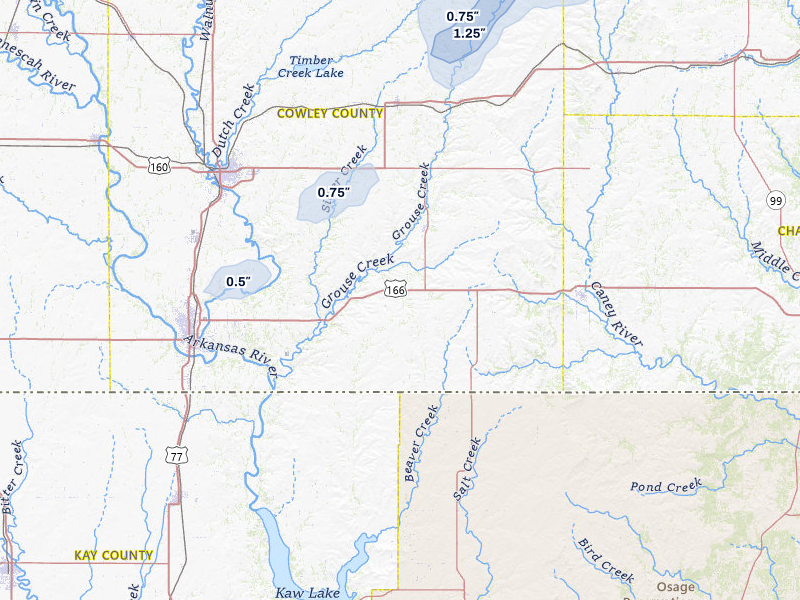 NEXRAD radar-signature map of the hail over Dexter, KS