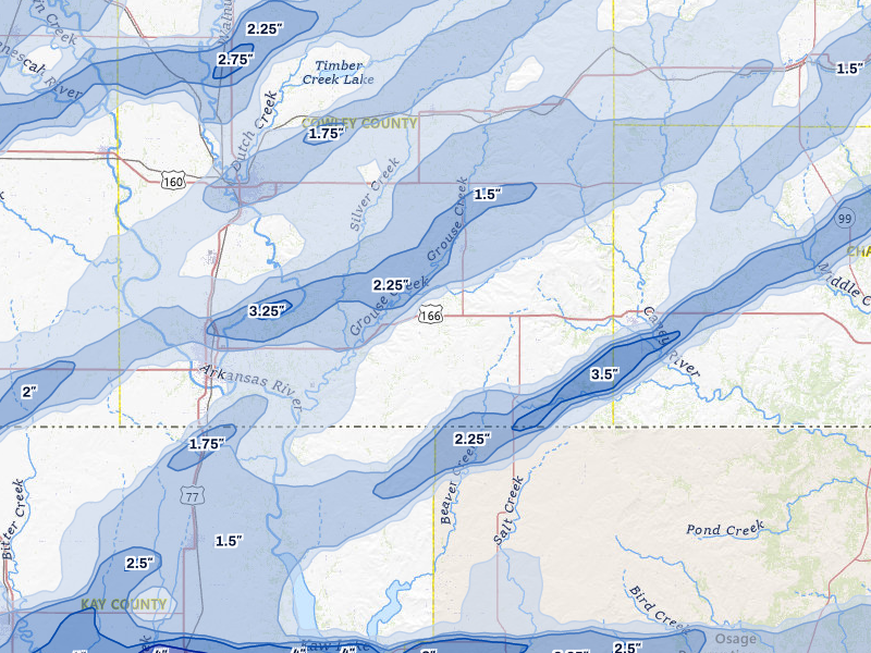 NEXRAD radar-signature map of the hail over Dexter, KS