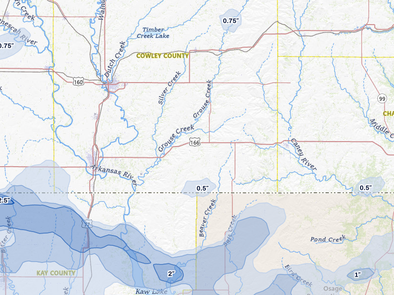 NEXRAD radar-signature map of the hail over Dexter, KS