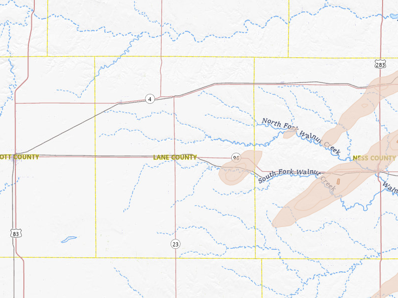 Radar-estimated hail-size map of the storm over Dighton, KS on Apr 26, 2026