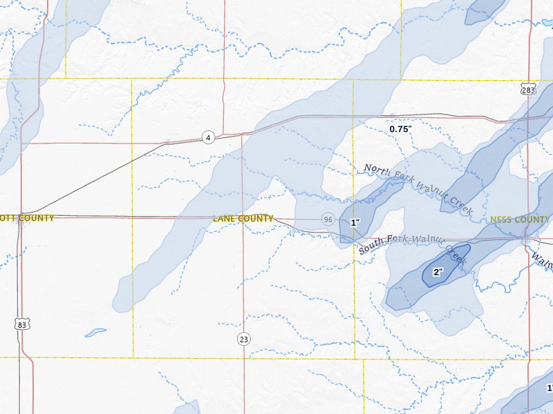 NEXRAD radar-signature map of the hail over Dighton, KS