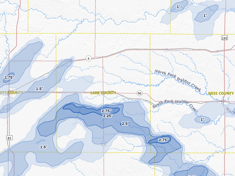 NEXRAD radar-signature map of the hail storm over Dighton, KS on Jun 1, 2026