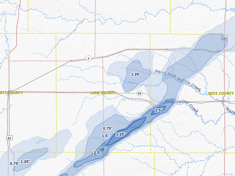 NEXRAD radar-signature map of the hail storm over Dighton, KS on Jun 9, 2026