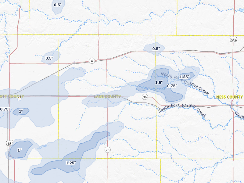 NEXRAD radar-signature map of the hail storm over Dighton, KS on Jun 30, 2026