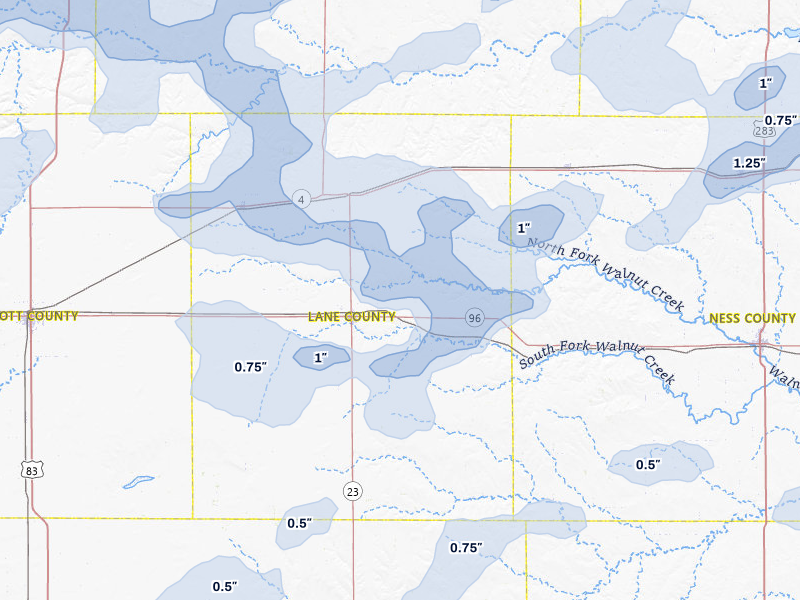 NEXRAD radar-signature map of the hail storm over Dighton, KS on Jul 3, 2026