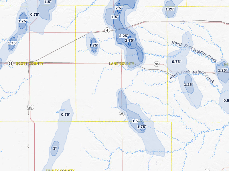 NEXRAD radar-signature map of the hail storm over Dighton, KS on Aug 13, 2026