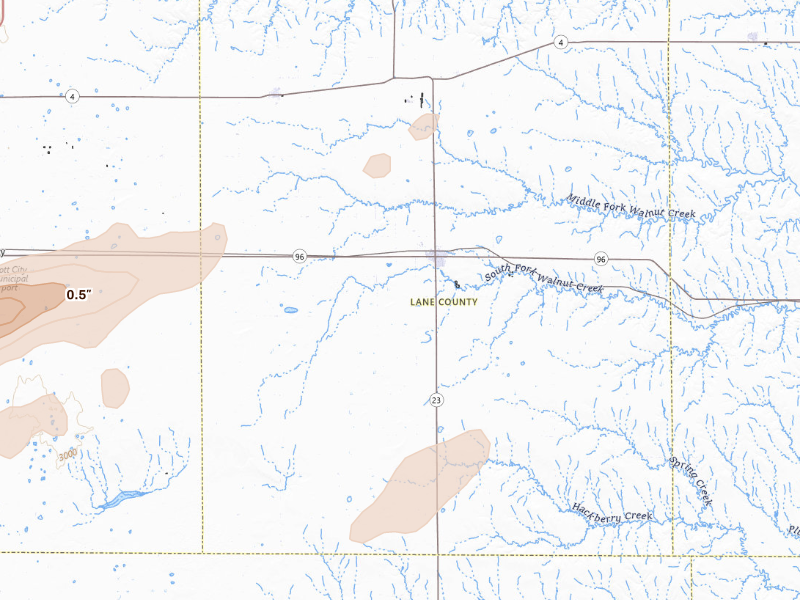 Radar-estimated hail-size map of the storm over Dighton, KS