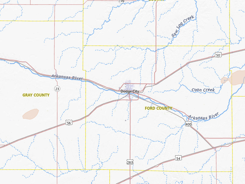 Radar-estimated hail-size map of the storm over Dodge City, KS on Apr 9, 2026