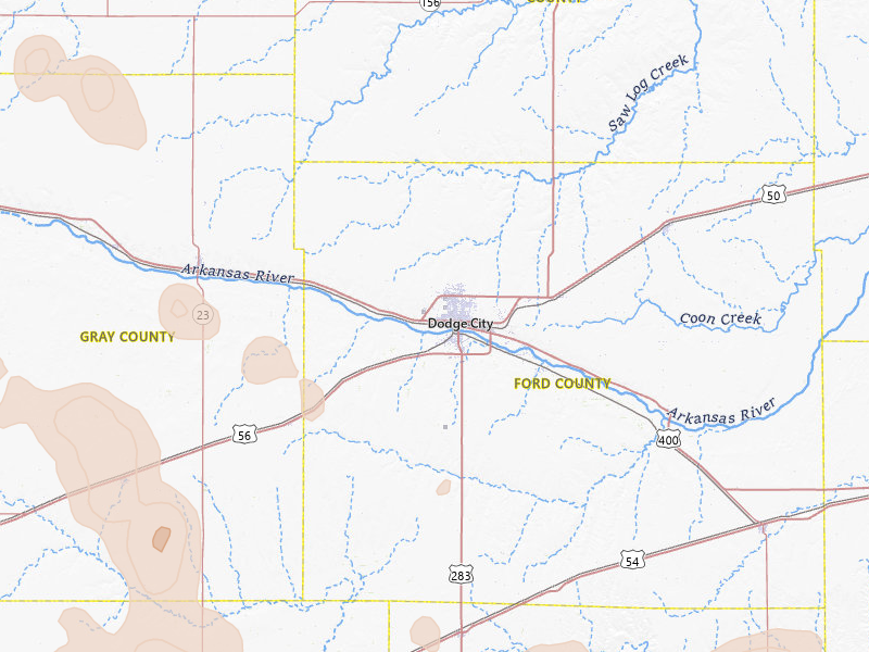 Radar-estimated hail-size map of the storm over Dodge City, KS