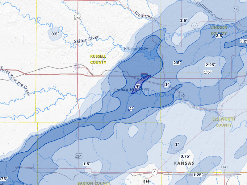 NEXRAD radar-signature map of the hail storm over Dorrance, KS on May 17, 2026