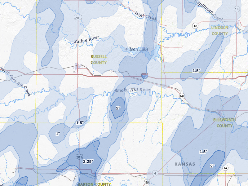 NEXRAD radar-signature map of the hail storm over Dorrance, KS on May 30, 2026