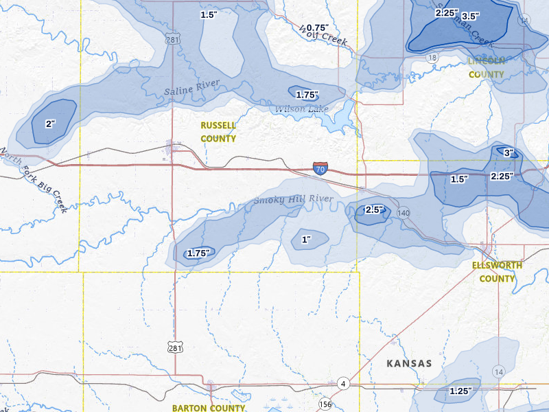 NEXRAD radar-signature map of the hail storm over Dorrance, KS on Jun 8, 2026