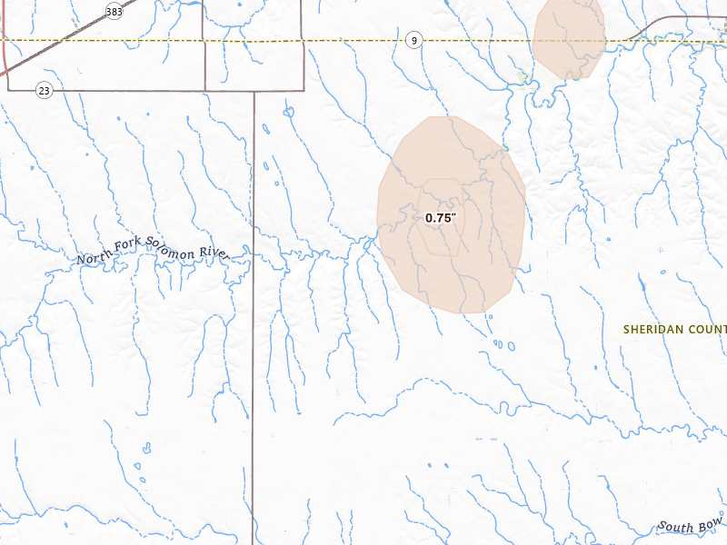 Radar-estimated hail-size map of the storm over Dresden, KS on Jun 3, 2026