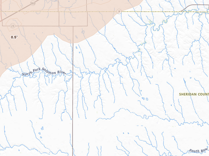 Radar-estimated hail-size map of the storm over Dresden, KS on Jul 1, 2026