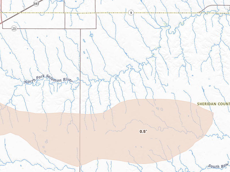 Radar-estimated hail-size map of the storm over Dresden, KS on Jul 27, 2026