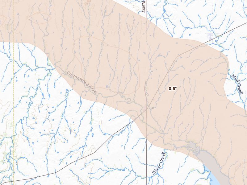 Radar-estimated hail-size map of the storm over Durham, KS on May 31, 2026