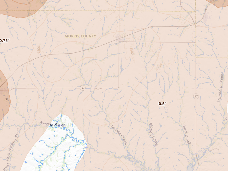 Radar-estimated hail-size map of the storm over Dwight, KS on May 18, 2026