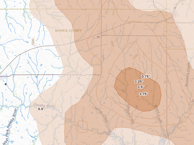 Radar-estimated hail-size map of the storm over Dwight, KS