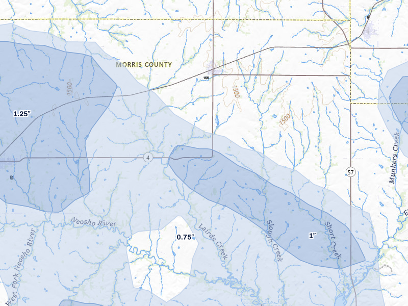 NEXRAD radar-signature map of the hail storm over Dwight, KS on Jul 9, 2026