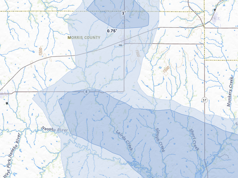 NEXRAD radar-signature map of the hail storm over Dwight, KS on Aug 5, 2026