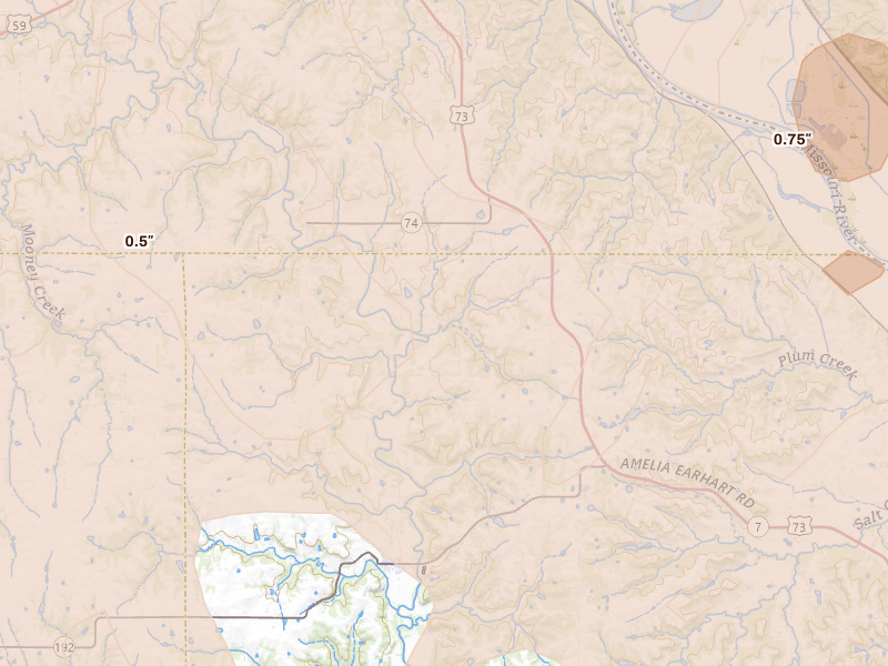Radar-estimated hail-size map of the storm over Easton, KS on Apr 26, 2026