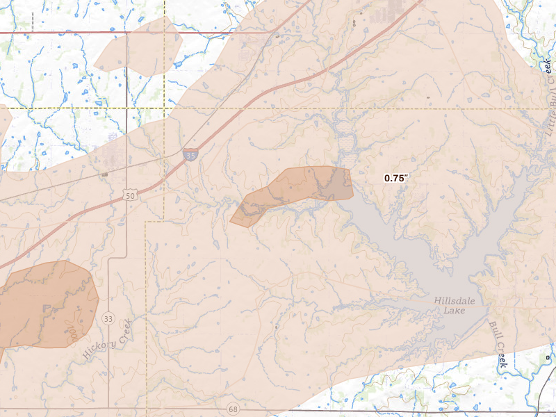 Radar-estimated hail-size map of the storm over Edgerton, KS