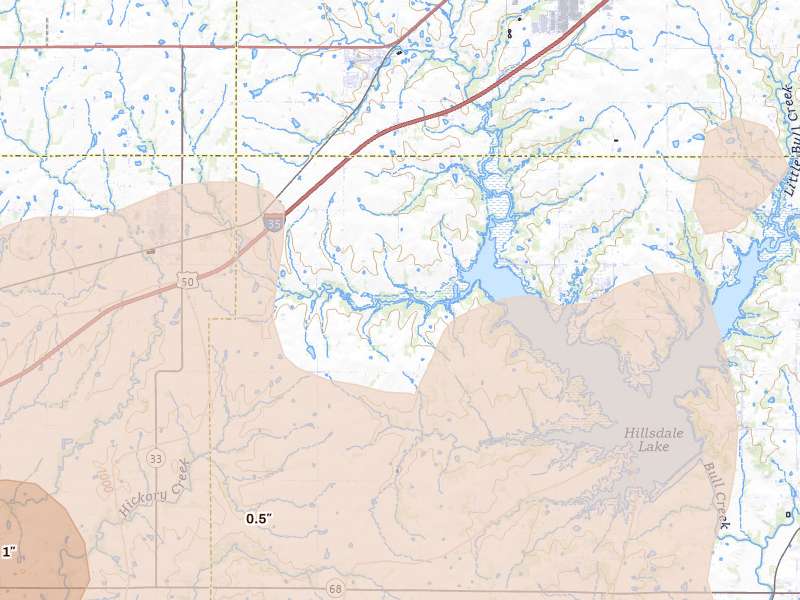 Radar-estimated hail-size map of the storm over Edgerton, KS on Apr 17, 2026