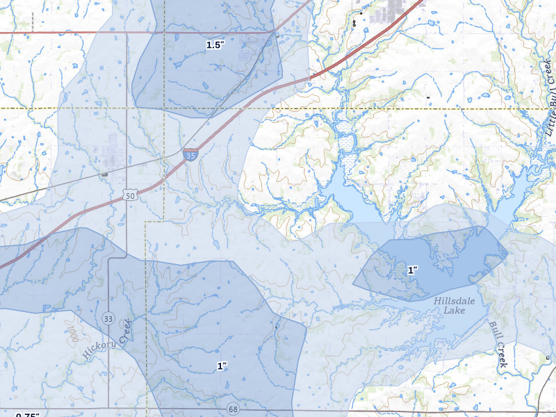 NEXRAD radar-signature map of the hail over Edgerton, KS