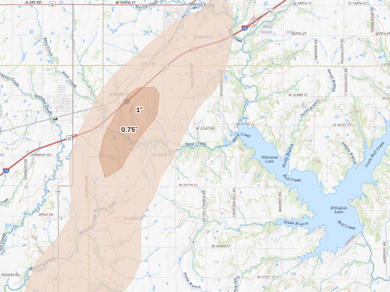 Radar-estimated hail-size map of the storm over Edgerton, KS