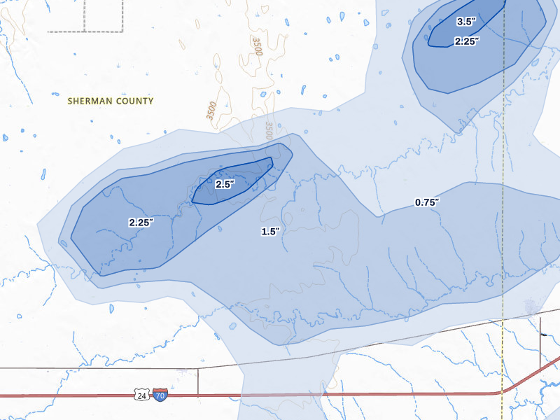 NEXRAD radar-signature map of the hail storm over Edson, KS on May 16, 2026