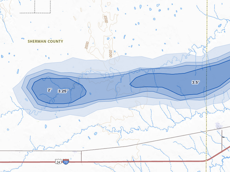 NEXRAD radar-signature map of the hail storm over Edson, KS on Jun 8, 2026