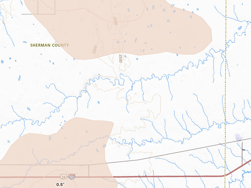 Radar-estimated hail-size map of the storm over Edson, KS on Jul 9, 2026