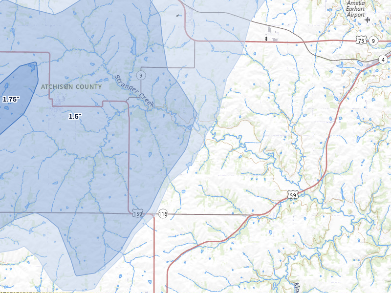 NEXRAD radar-signature map of the hail storm over Effingham, KS on Mar 5, 2026