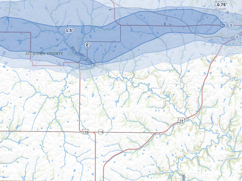NEXRAD radar-signature map of the hail storm over Effingham, KS on Jul 3, 2026