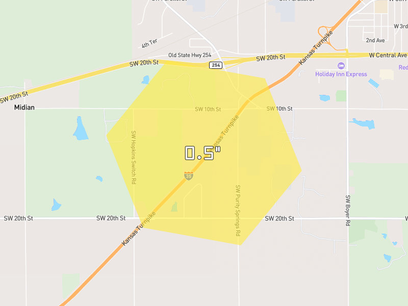 Hail map of El Dorado, KS on Jun 1, 2026, hail up to 0.5"