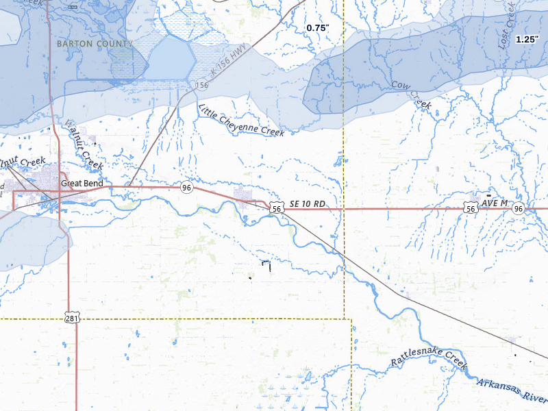 NEXRAD radar-signature map of the hail storm over Ellinwood, KS on Apr 9, 2026