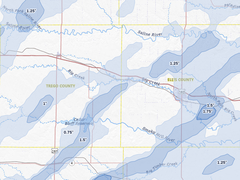 NEXRAD radar-signature map of the hail over Ellis, KS