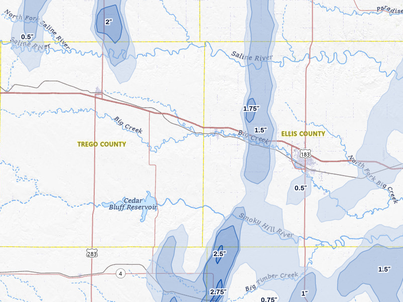 NEXRAD radar-signature map of the hail storm over Ellis, KS on May 30, 2026