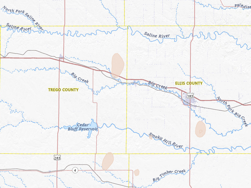 Radar-estimated hail-size map of the storm over Ellis, KS on Jun 3, 2026