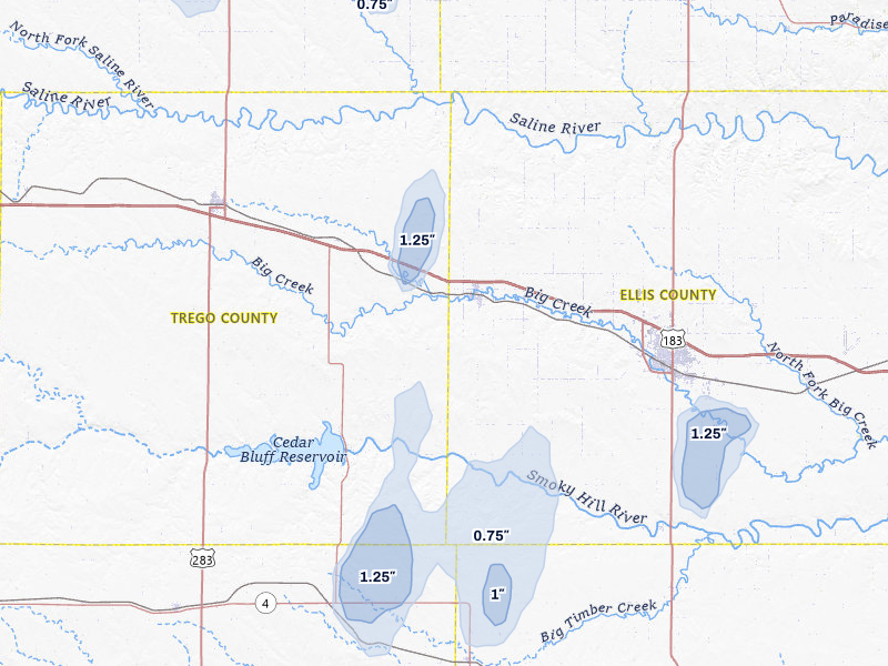 NEXRAD radar-signature map of the hail storm over Ellis, KS on Jun 3, 2026
