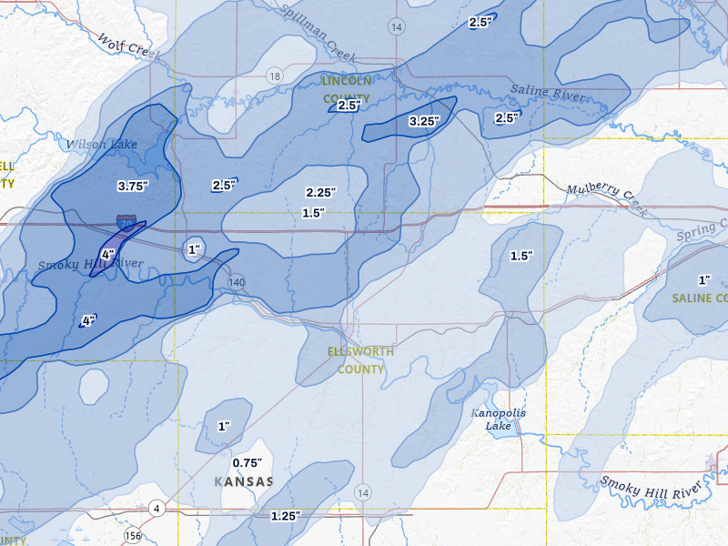 NEXRAD radar-signature map of the hail storm over Ellsworth, KS on May 17, 2026