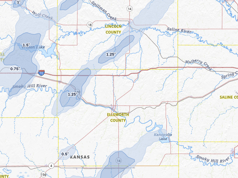 NEXRAD radar-signature map of the hail storm over Ellsworth, KS on May 29, 2026