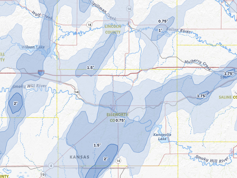 NEXRAD radar-signature map of the hail storm over Ellsworth, KS on May 30, 2026