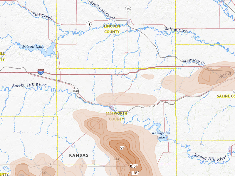 Radar-estimated hail-size map of the storm over Ellsworth, KS
