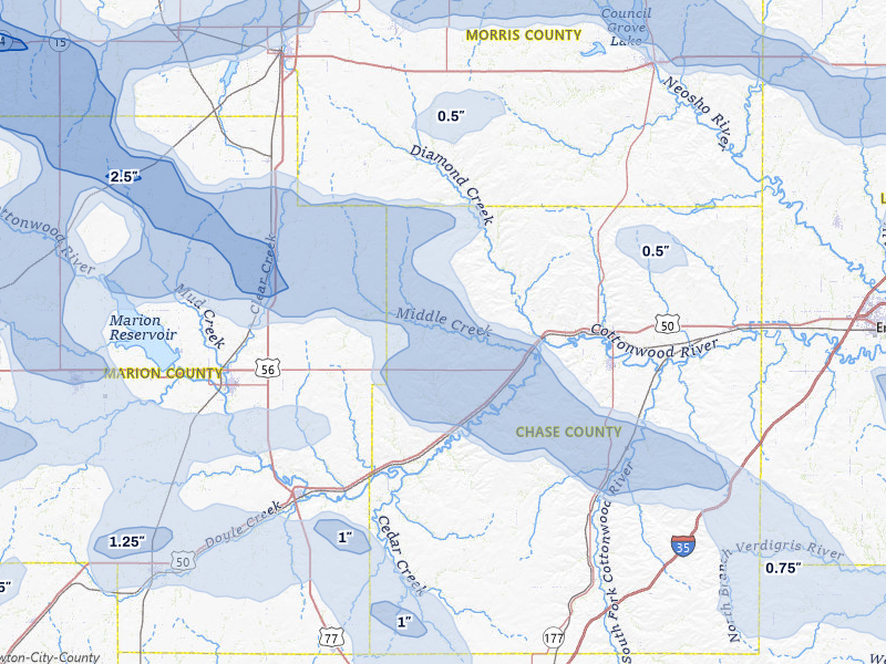 NEXRAD radar-signature map of the hail storm over Elmdale, KS on Jun 8, 2026