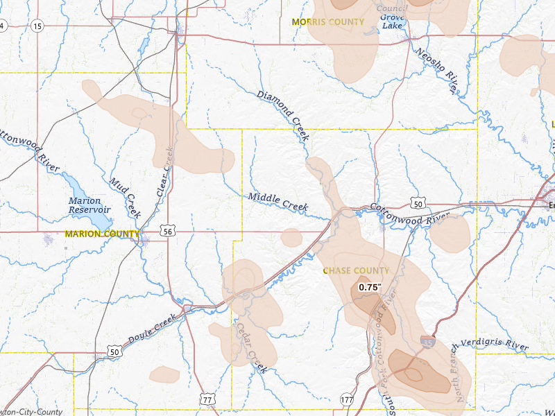 Radar-estimated hail-size map of the storm over Elmdale, KS
