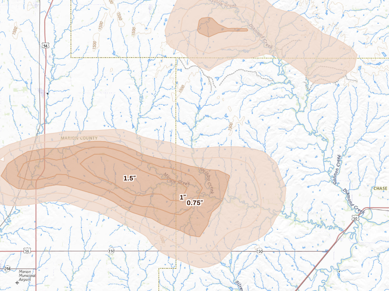 Radar-estimated hail-size map of the storm over Elmdale, KS