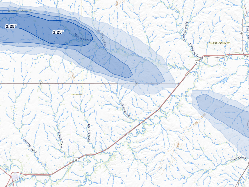 NEXRAD radar-signature map of the hail storm over Elmdale, KS on Sep 13, 2026