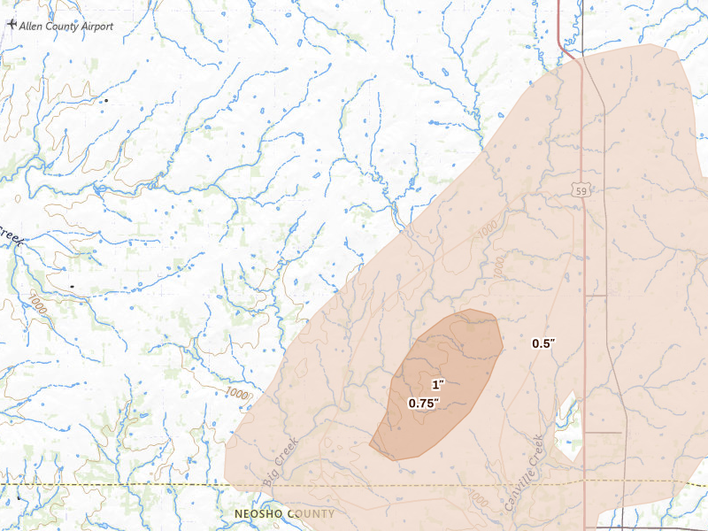 Radar-estimated hail-size map of the storm over Elsmore, KS