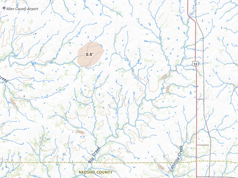 Radar-estimated hail-size map of the storm over Elsmore, KS on Jun 9, 2026